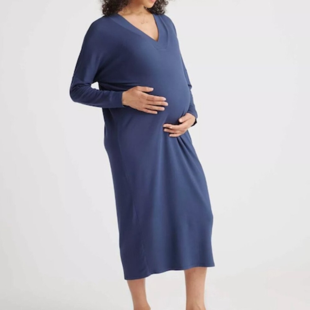 Quince Womens Large French Terry Modal Maternity Nursing‎ Lounge Dress V Neck S
